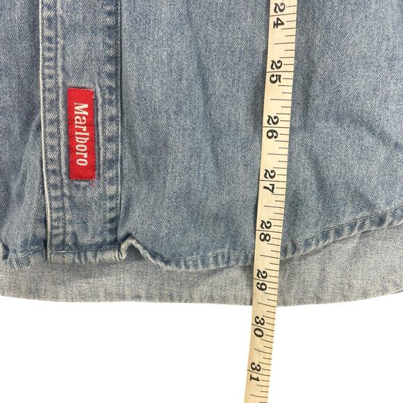 VTG Marlboro Denim Shirt Men Sz M Duck Embroidered Pockets Faded Cowboy Outdoor - Picture 10 of 13